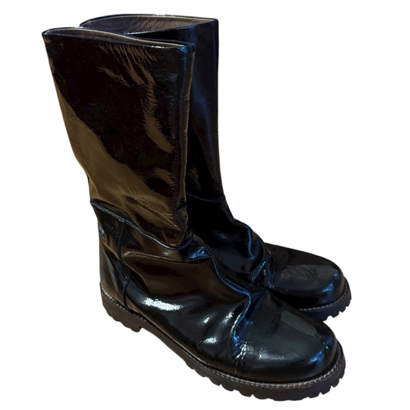 Marni Glossy Black Leather Moto Biker Boots Size 38 - Picture 2 of 5